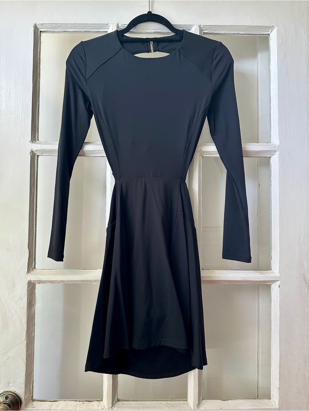 Halara Black Long Sleeve Tie Back Mini Dress with Built-in Shorts